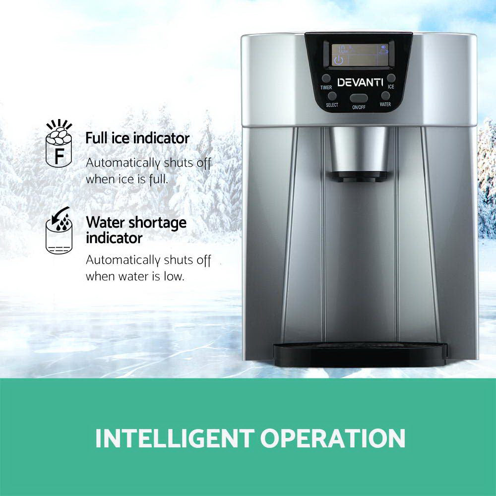 Portable Ice Cube Maker & Cool Water Dispenser  0.5kg/hr Ice Machine - Silver - Homecoze