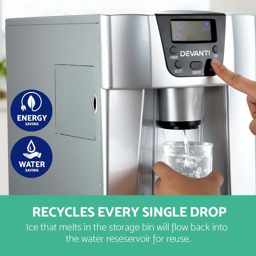Portable Ice Cube Maker & Cool Water Dispenser  0.5kg/hr Ice Machine - Silver - Homecoze
