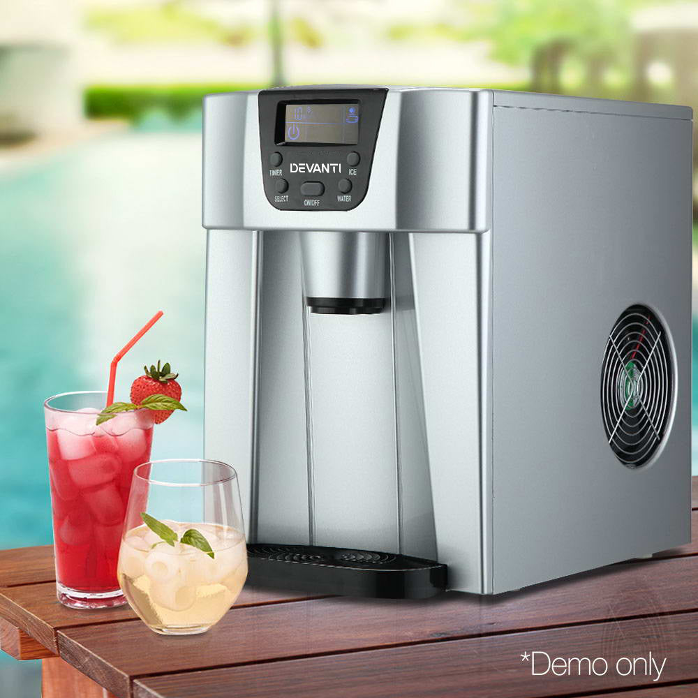 Portable Ice Cube Maker & Cool Water Dispenser  0.5kg/hr Ice Machine - Silver - Homecoze