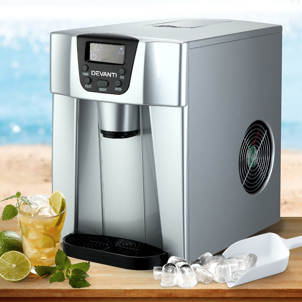 Portable Ice Cube Maker & Cool Water Dispenser  0.5kg/hr Ice Machine - Silver - Homecoze
