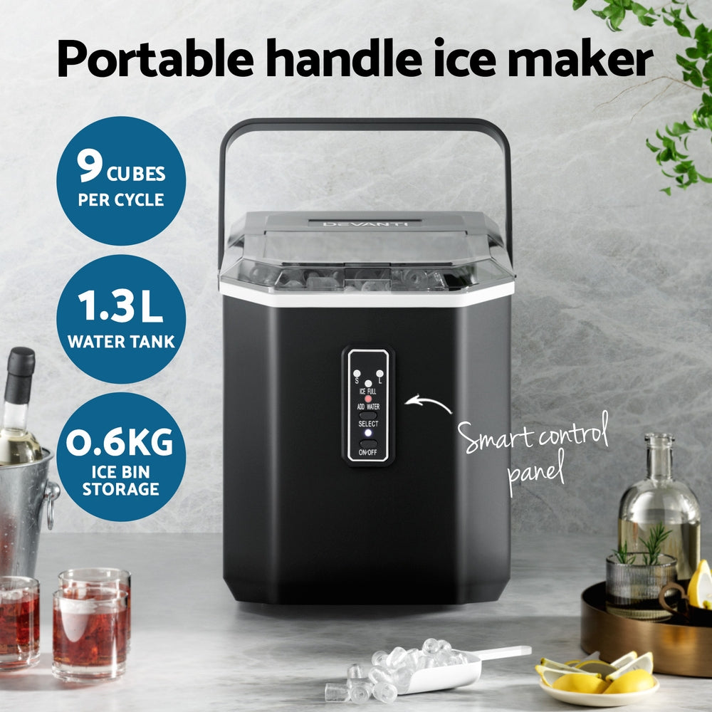 Devanti 12kg Ice Maker Machine 1.3L w/Scoop Holder Black - Homecoze