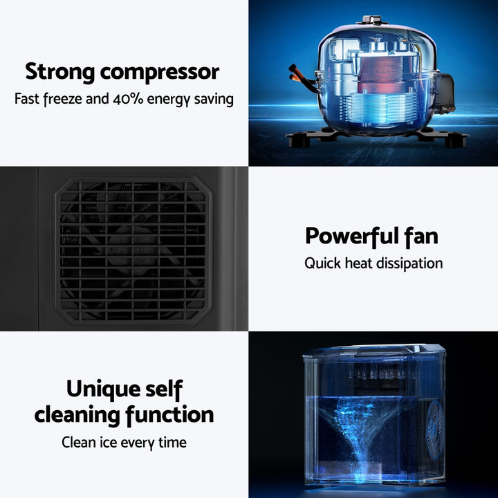 Devanti 12kg Ice Maker Machine 1.3L w/Scoop Holder Black - Homecoze