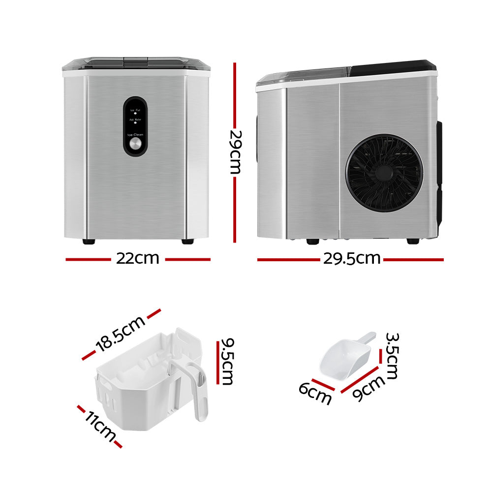 Portable Ice Cube Maker Ice Machine 0.5kg/hr Bullet Ice Home Bar Benchtop - Stainless Steel - Homecoze