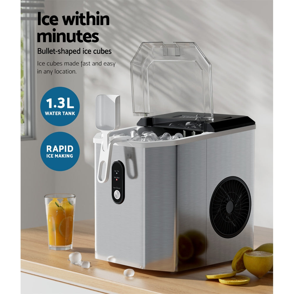 Portable Ice Cube Maker Ice Machine 0.5kg/hr Bullet Ice Home Bar Benchtop - Stainless Steel - Homecoze