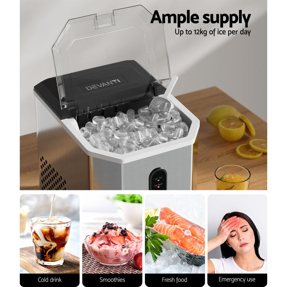 Portable Ice Cube Maker Ice Machine 0.5kg/hr Bullet Ice Home Bar Benchtop - Stainless Steel - Homecoze