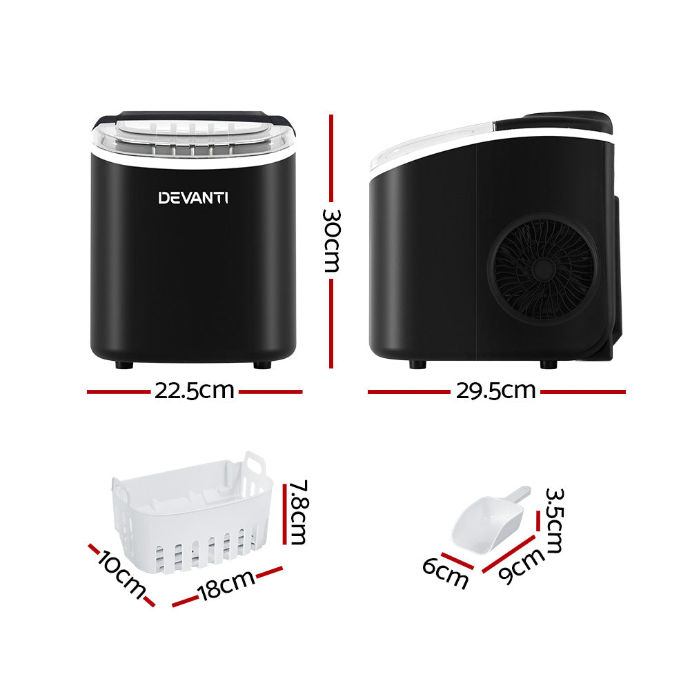 Portable Ice Cube Maker Ice Machine 0.5kg/hr Small or Large Ice - Black - Homecoze