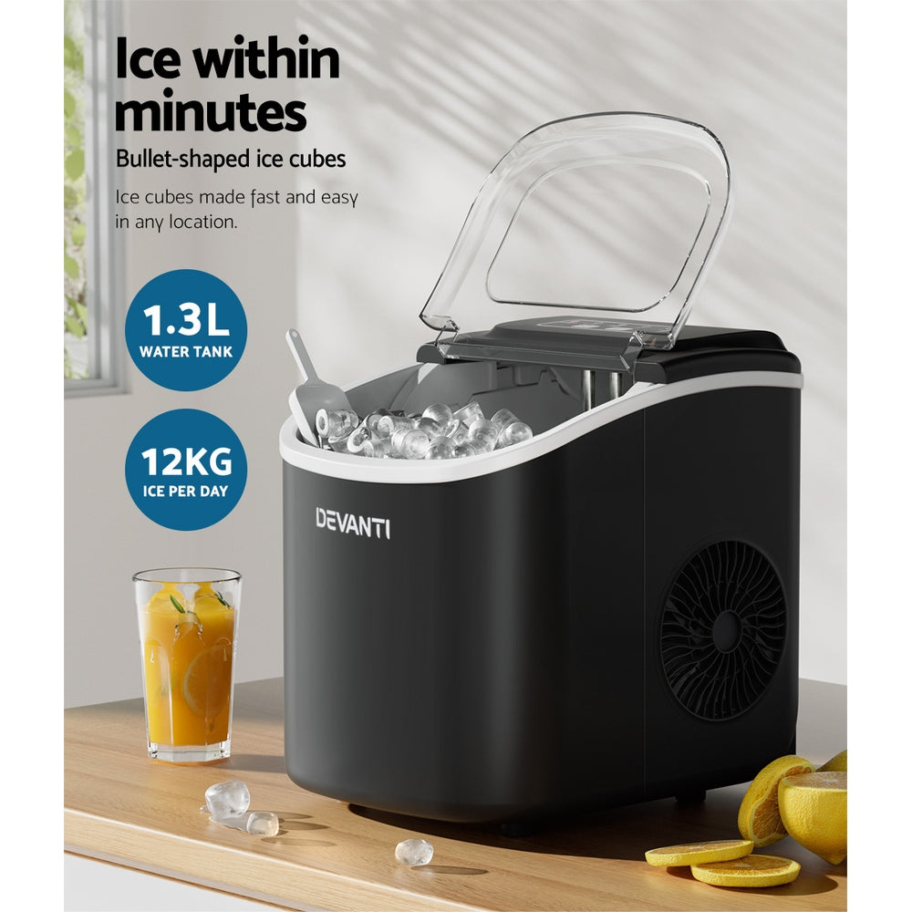 Portable Ice Cube Maker Ice Machine 0.5kg/hr Small or Large Ice - Black - Homecoze