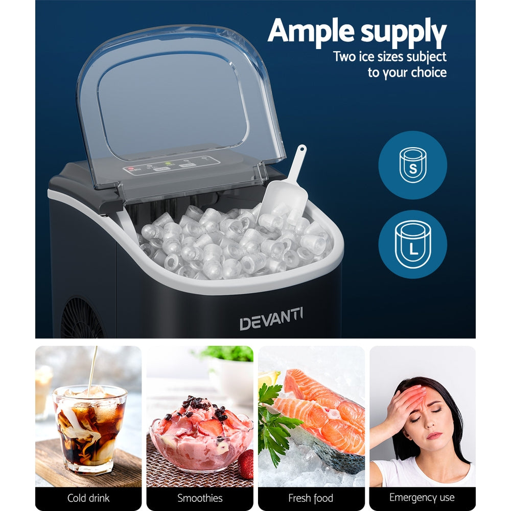 Portable Ice Cube Maker Ice Machine 0.5kg/hr Small or Large Ice - Black - Homecoze
