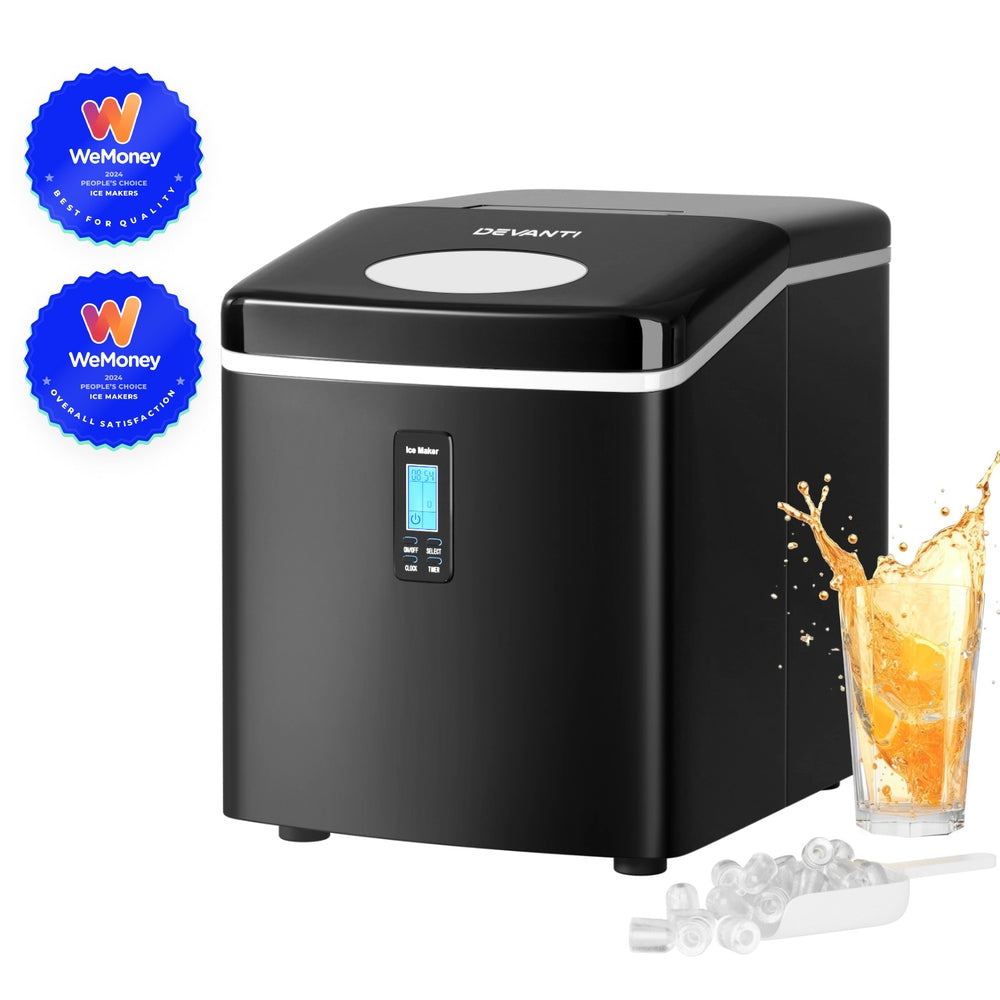 Portable Ice Cube Maker 0.6kg/hr Adjustable S/M/L Bullet Ice Home Bar Benchtop - Black - Homecoze