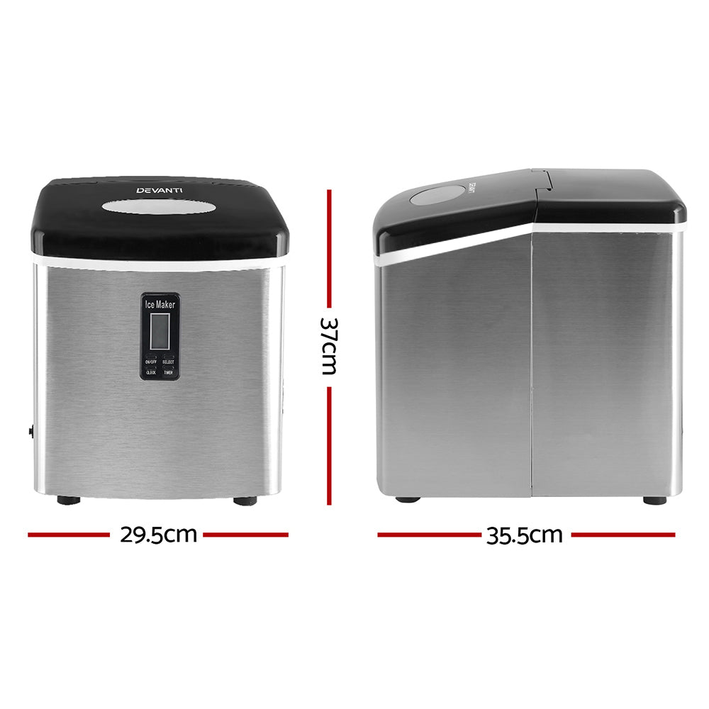 Portable Ice Cube Maker 0.6kg/hr Benchtop Ice Machine - Stainless Steel - Homecoze