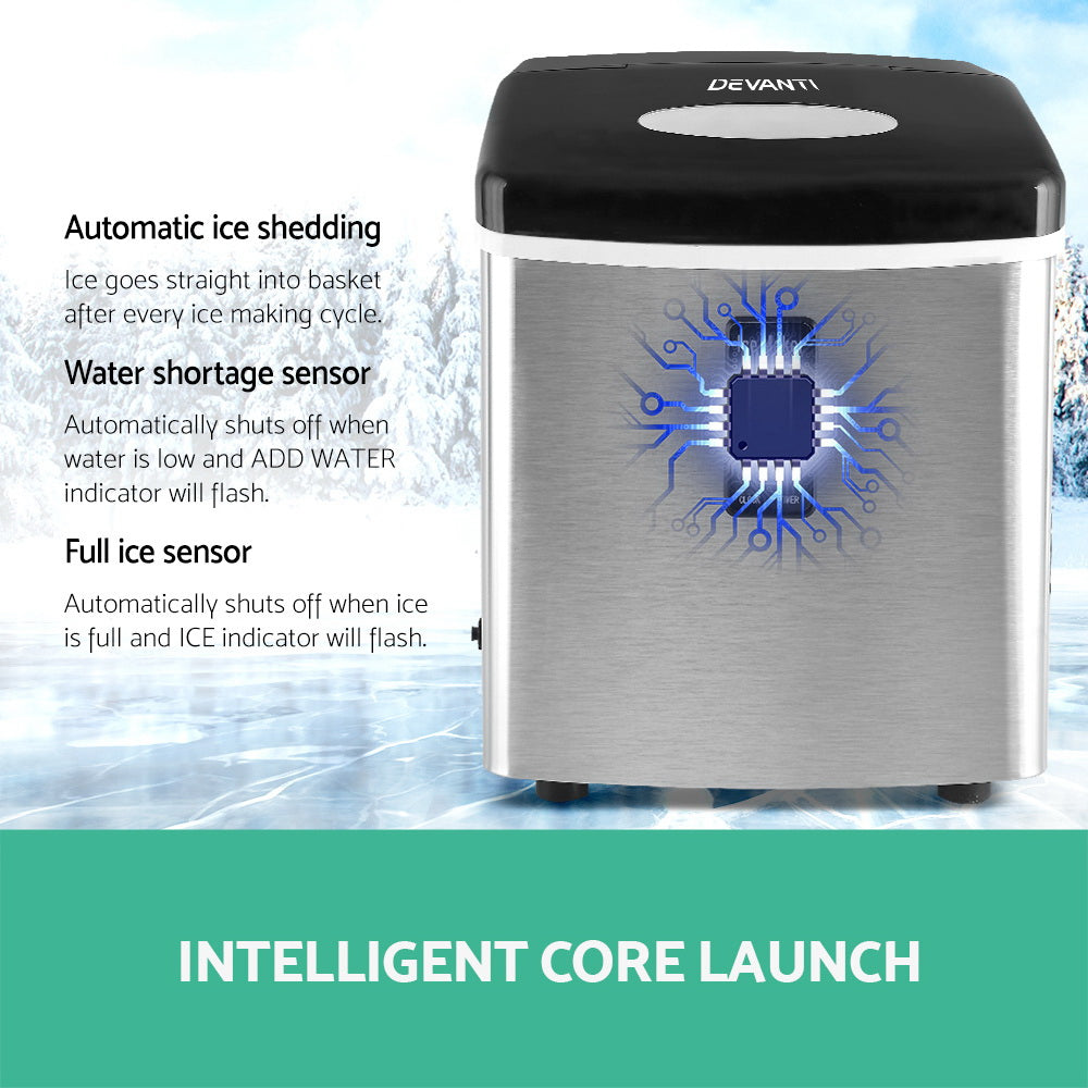 Portable Ice Cube Maker 0.6kg/hr Benchtop Ice Machine - Stainless Steel - Homecoze