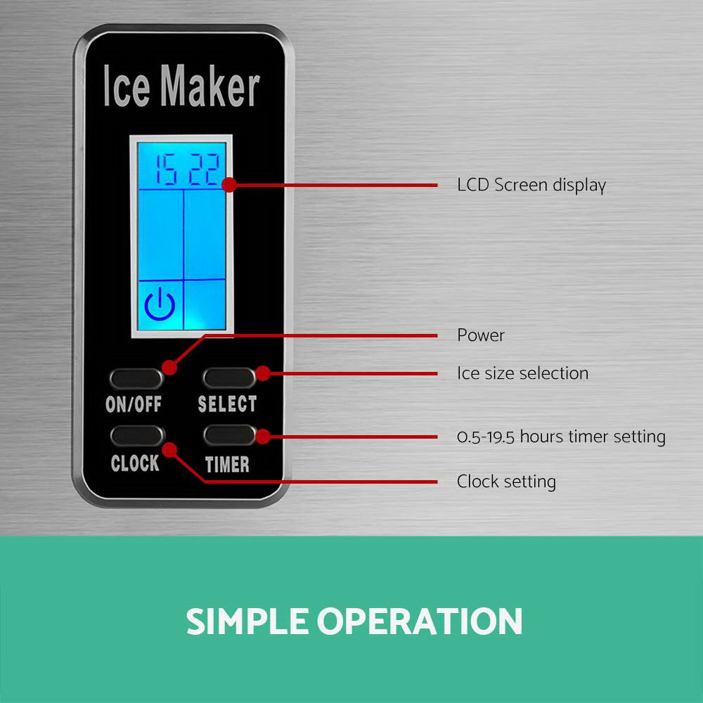 Portable Ice Cube Maker 0.6kg/hr Benchtop Ice Machine - Stainless Steel - Homecoze