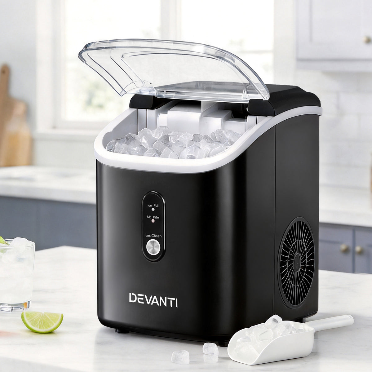 Portable Ice Cube Maker 0.6kg/hr Benchtop Nugget Ice Machine - Black