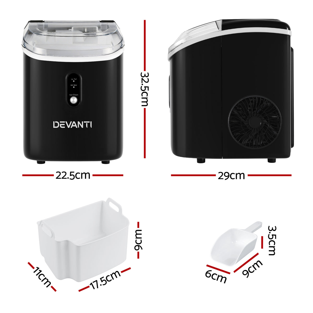 Portable Ice Cube Maker 0.6kg/hr Benchtop Nugget Ice Machine - Black