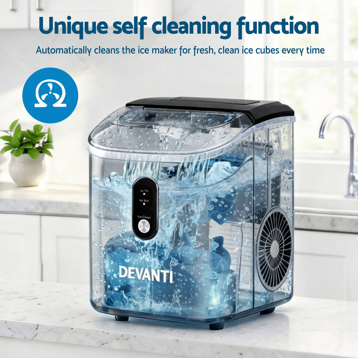 Portable Ice Cube Maker 0.6kg/hr Benchtop Nugget Ice Machine - Black