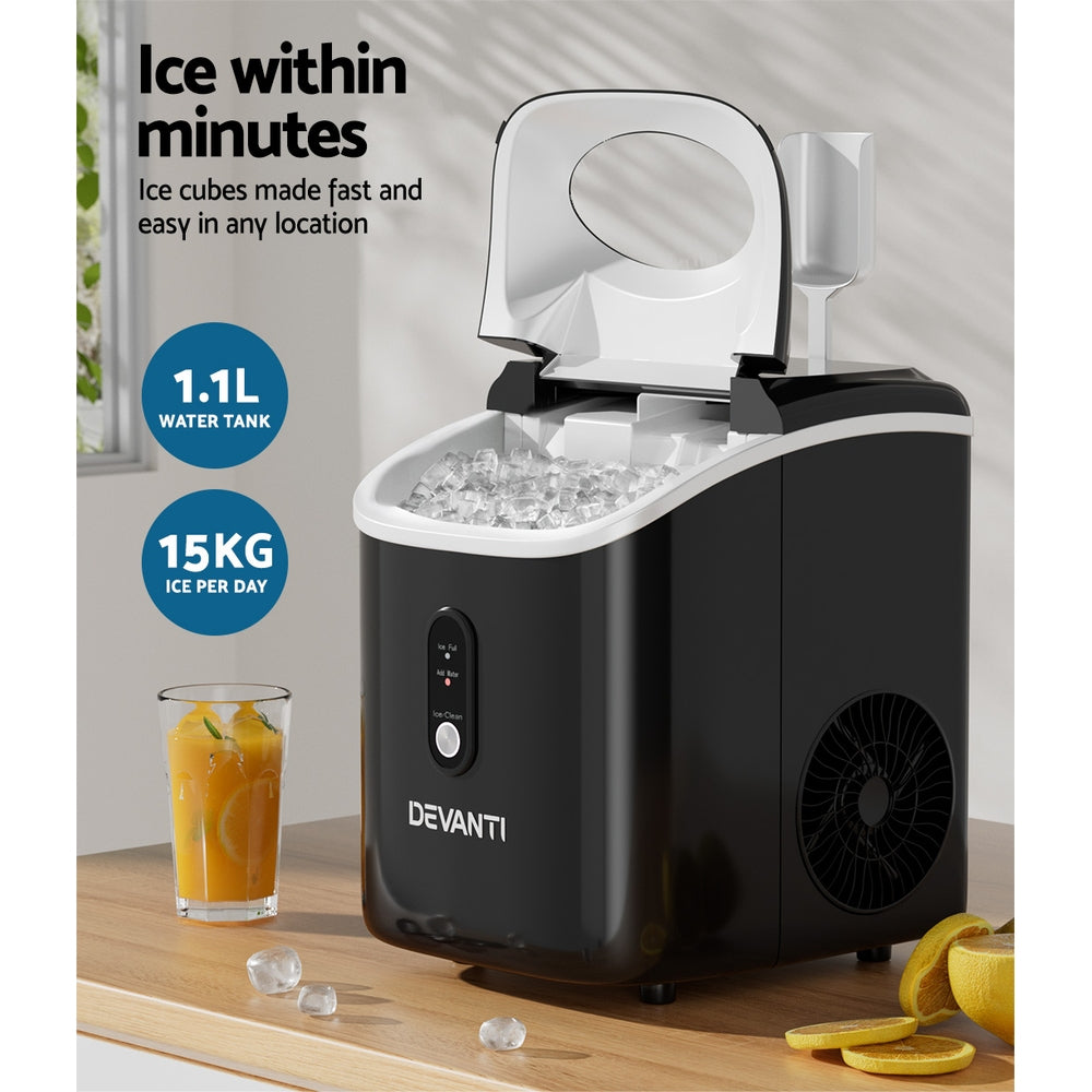 Portable Ice Cube Maker 0.6kg/hr Benchtop Nugget Ice Machine - Black - Homecoze