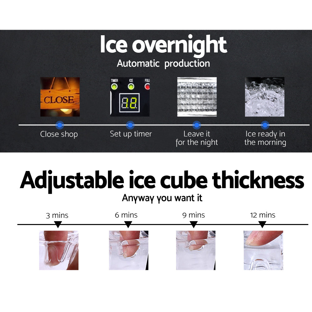 Commercial Ice Cube Maker 1.8kg to 2.5kg/hr Ice Machine Adjustable Size - Stainless Steel - Homecoze