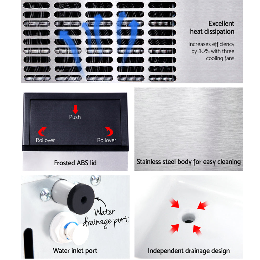 Commercial Ice Cube Maker 1.8kg to 2.5kg/hr Ice Machine Adjustable Size - Stainless Steel - Homecoze