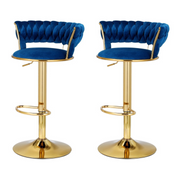 Elias (Set of 2) Woven Velvet Bar Stools - Blue - Homecoze
