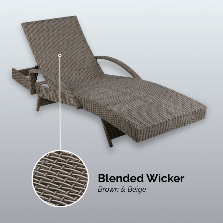 Set of 2 Wicker Sun Lounges with Armrests - Brown/Beige - Homecoze