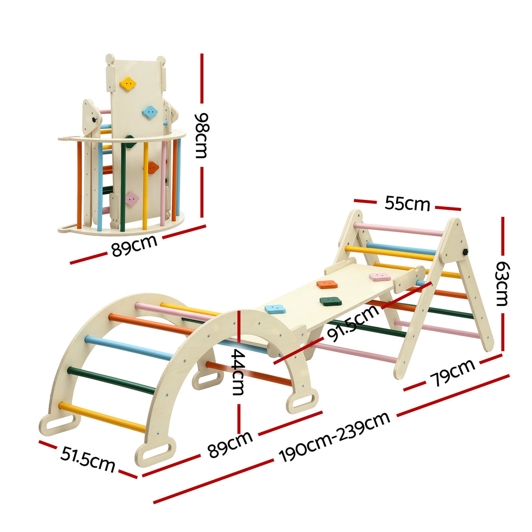 Keezi Kids Triangle Climbing Toys Set With Slide Indoor Outdoor Toddler Toys Pikler Climber With Arch - Homecoze