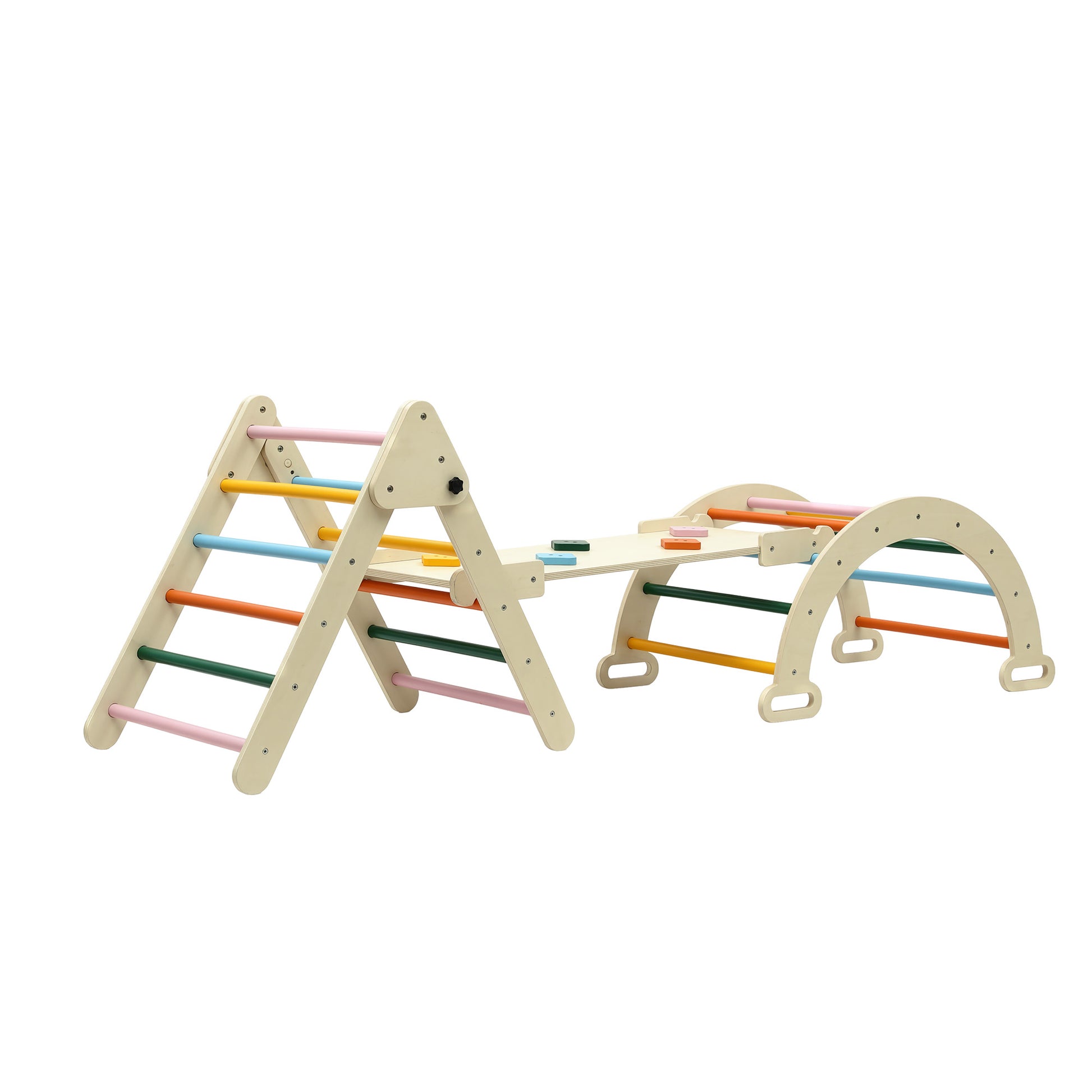 Keezi Kids Triangle Climbing Toys Set With Slide Indoor Outdoor Toddler Toys Pikler Climber With Arch - Homecoze