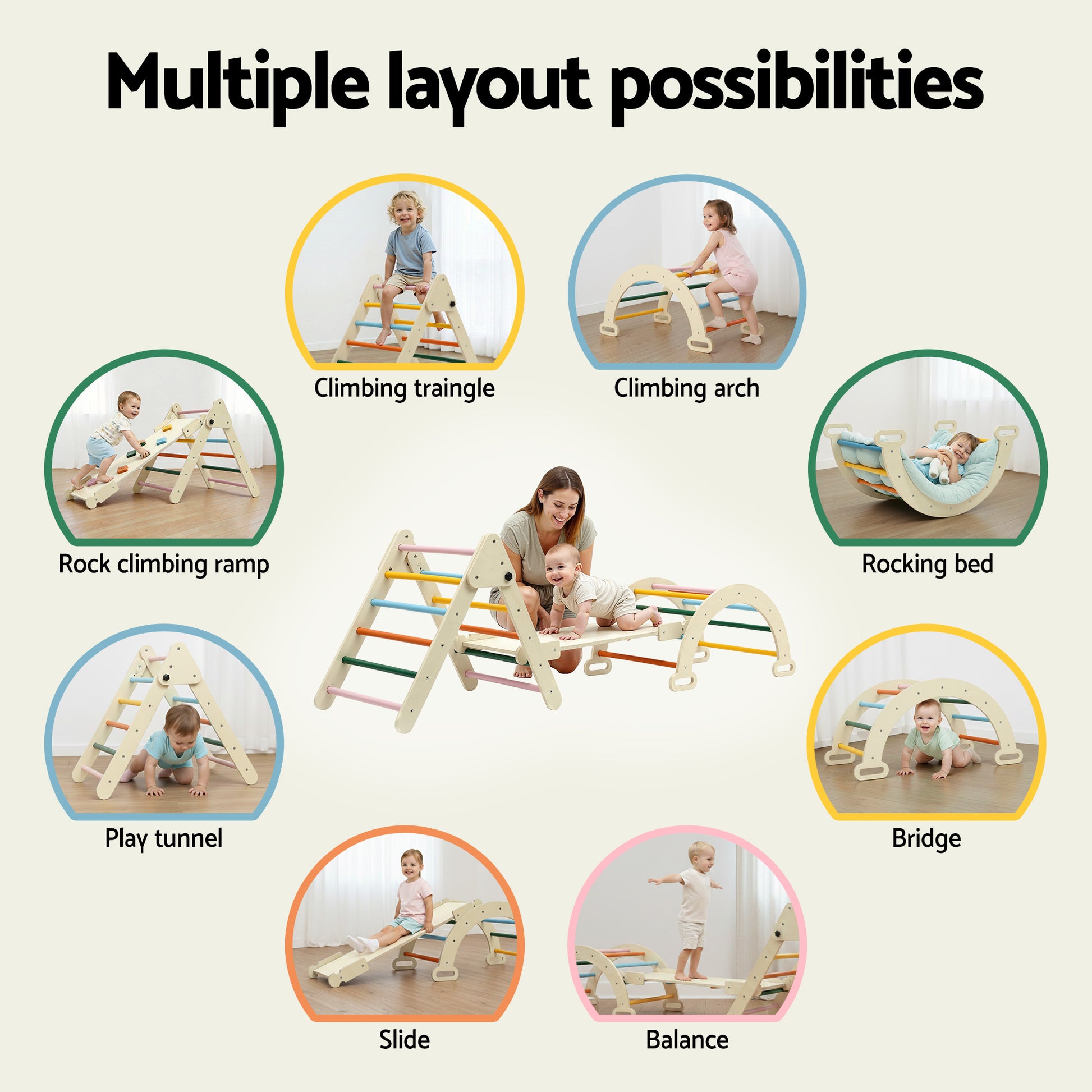 Keezi Kids Triangle Climbing Toys Set With Slide Indoor Outdoor Toddler Toys Pikler Climber With Arch - Homecoze