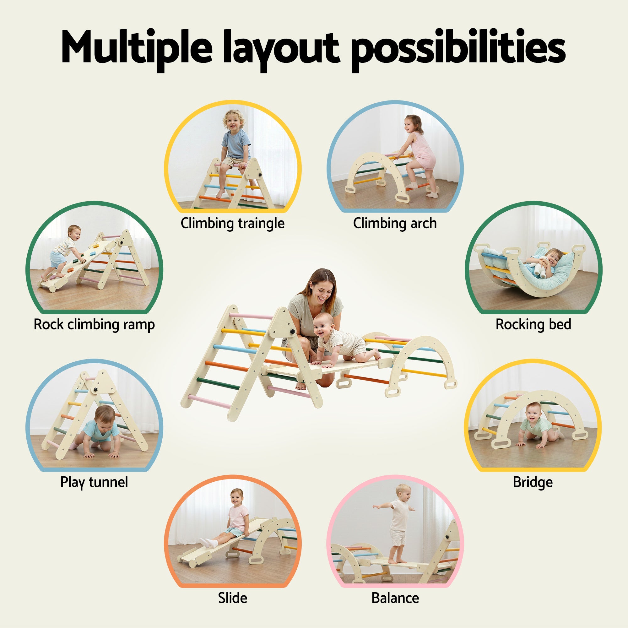 Keezi Kids Triangle Climbing Toys Set With Slide Indoor Outdoor Toddler Toys Pikler Climber With Arch - Homecoze