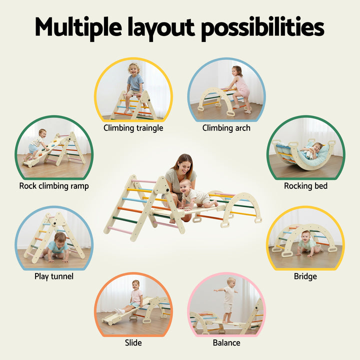 Keezi Kids Triangle Climbing Toys Set With Slide Indoor Outdoor Toddler Toys Pikler Climber With Arch - Homecoze