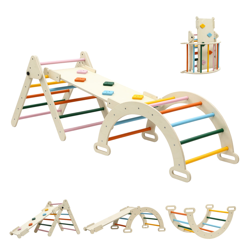 Keezi Kids Triangle Climbing Toys Set With Slide Indoor Outdoor Toddler Toys Pikler Climber With Arch - Homecoze