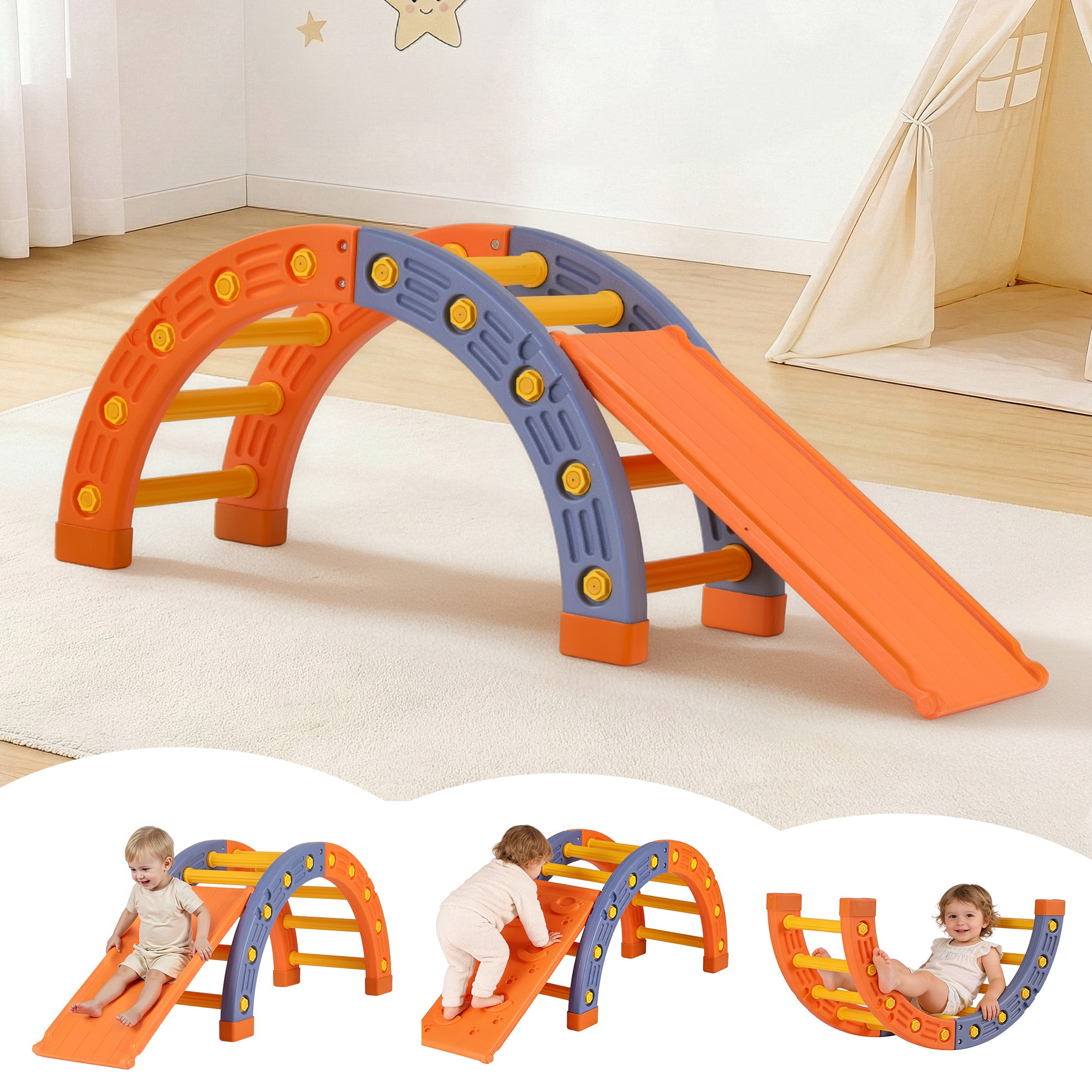 Kids Arch Climbing Frame Set With Slide - Homecoze