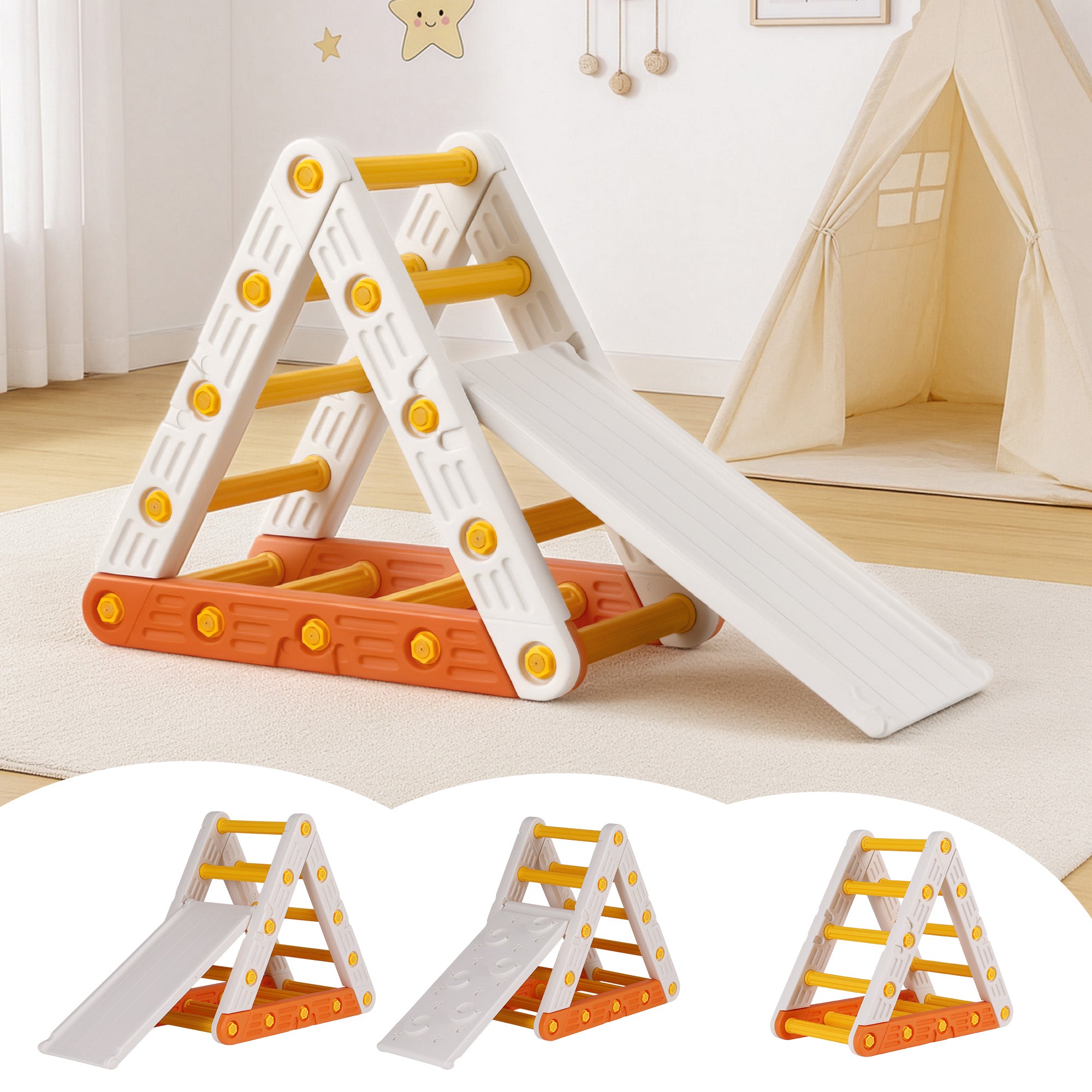 Kids Triangle Climbing Frame Set With Slide - Homecoze