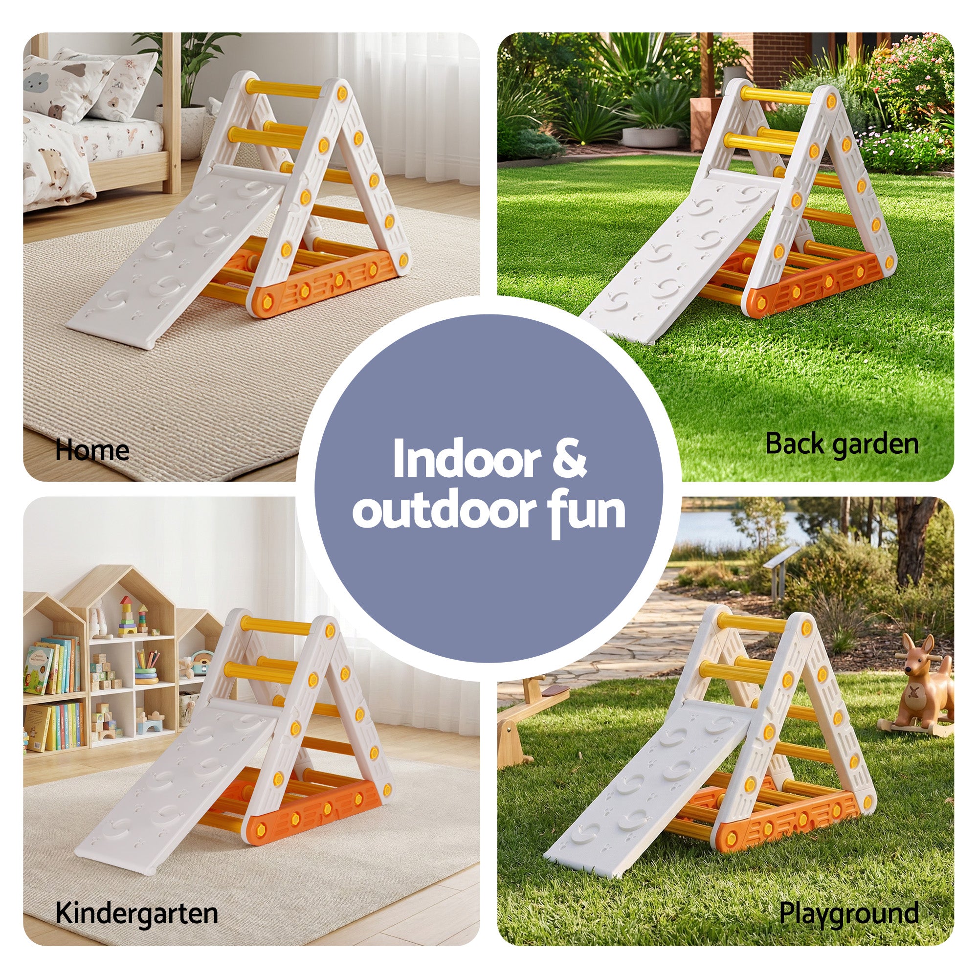 Kids Triangle Climbing Frame Set With Slide - Homecoze