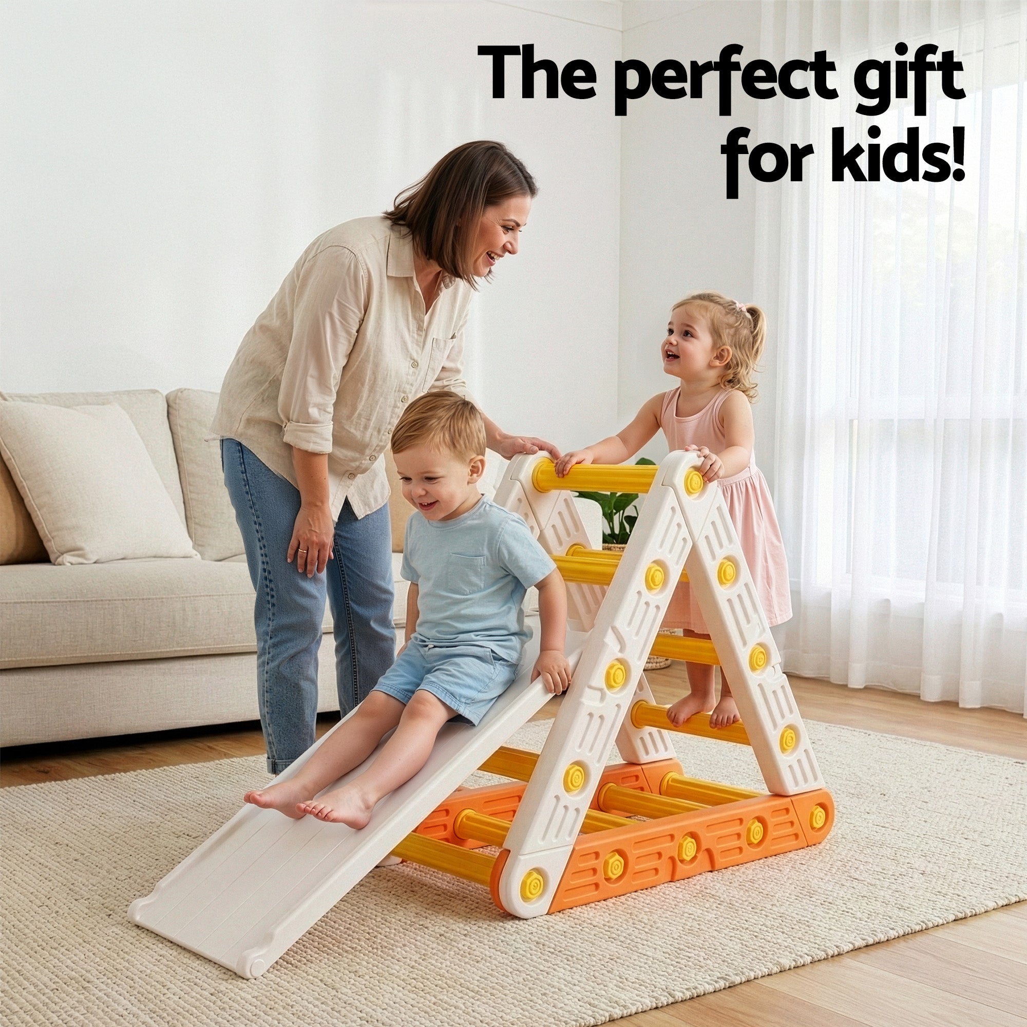 Kids Triangle Climbing Frame Set With Slide - Homecoze