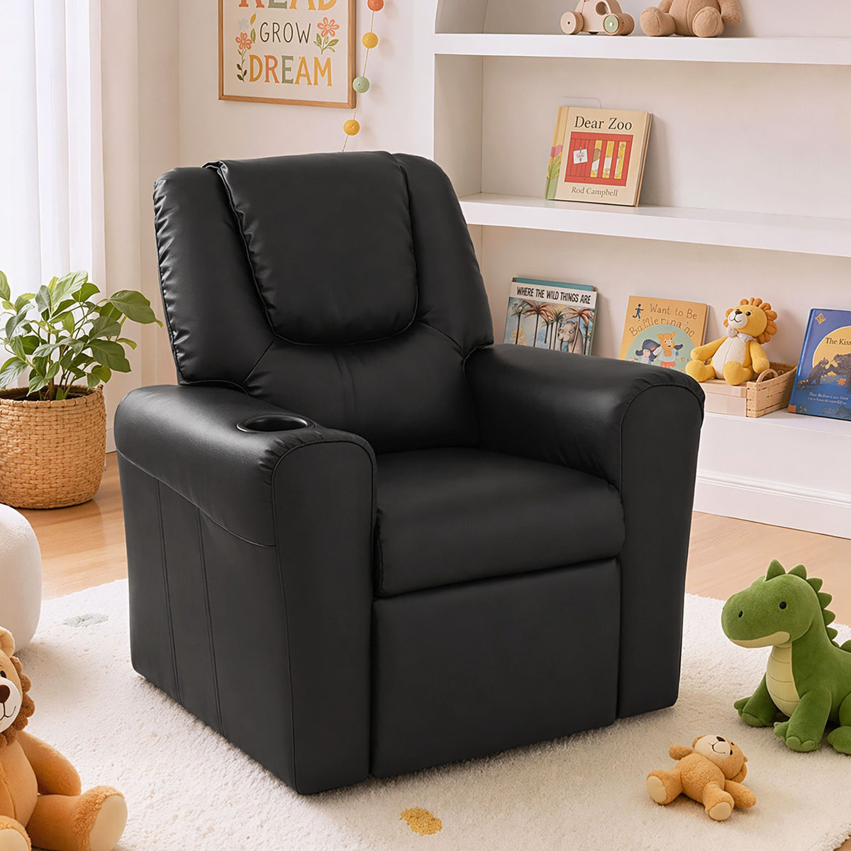 Kids PU Leather Recliner Chair – Black