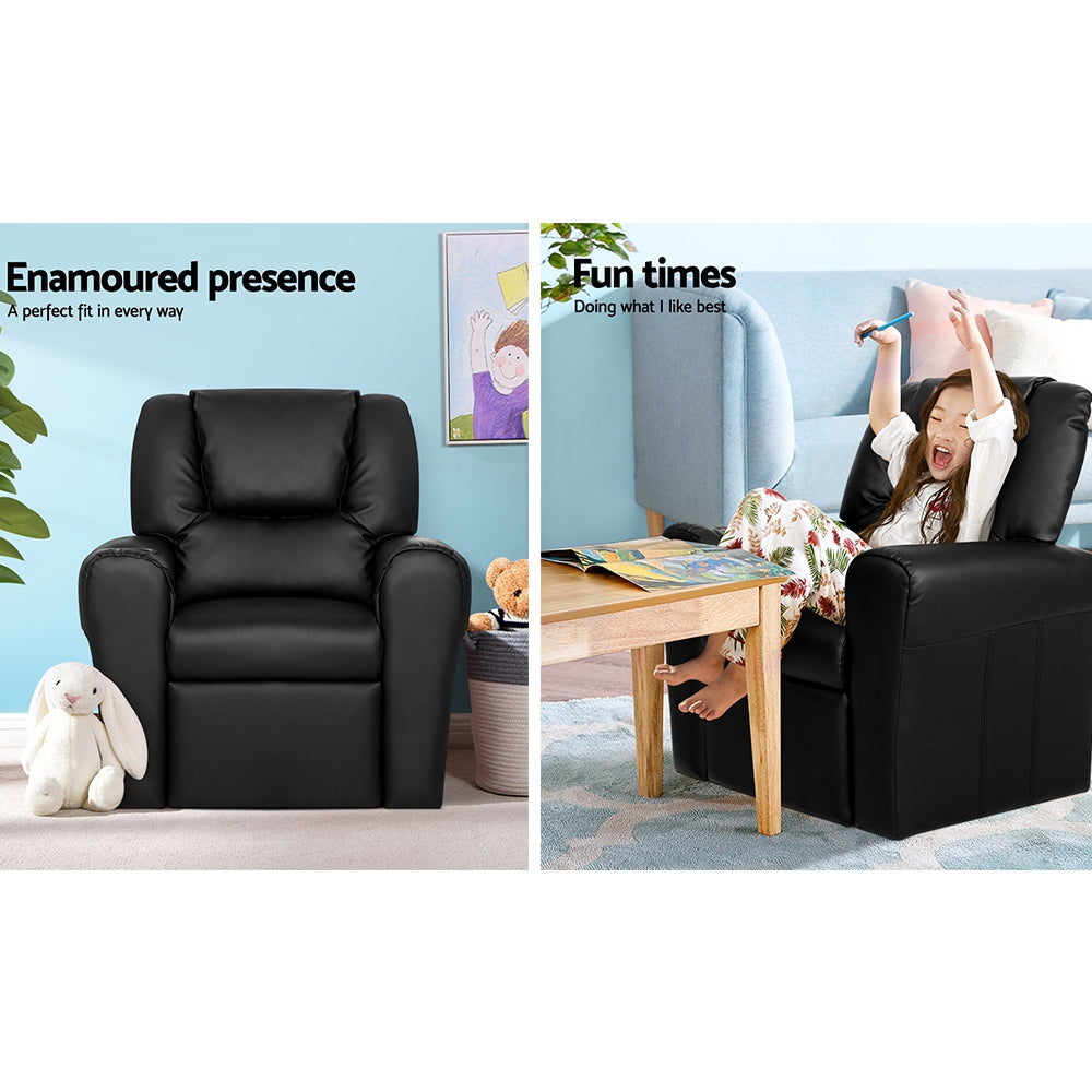 Kids Reclining Sofa Armchair - Black PU Leather - Homecoze