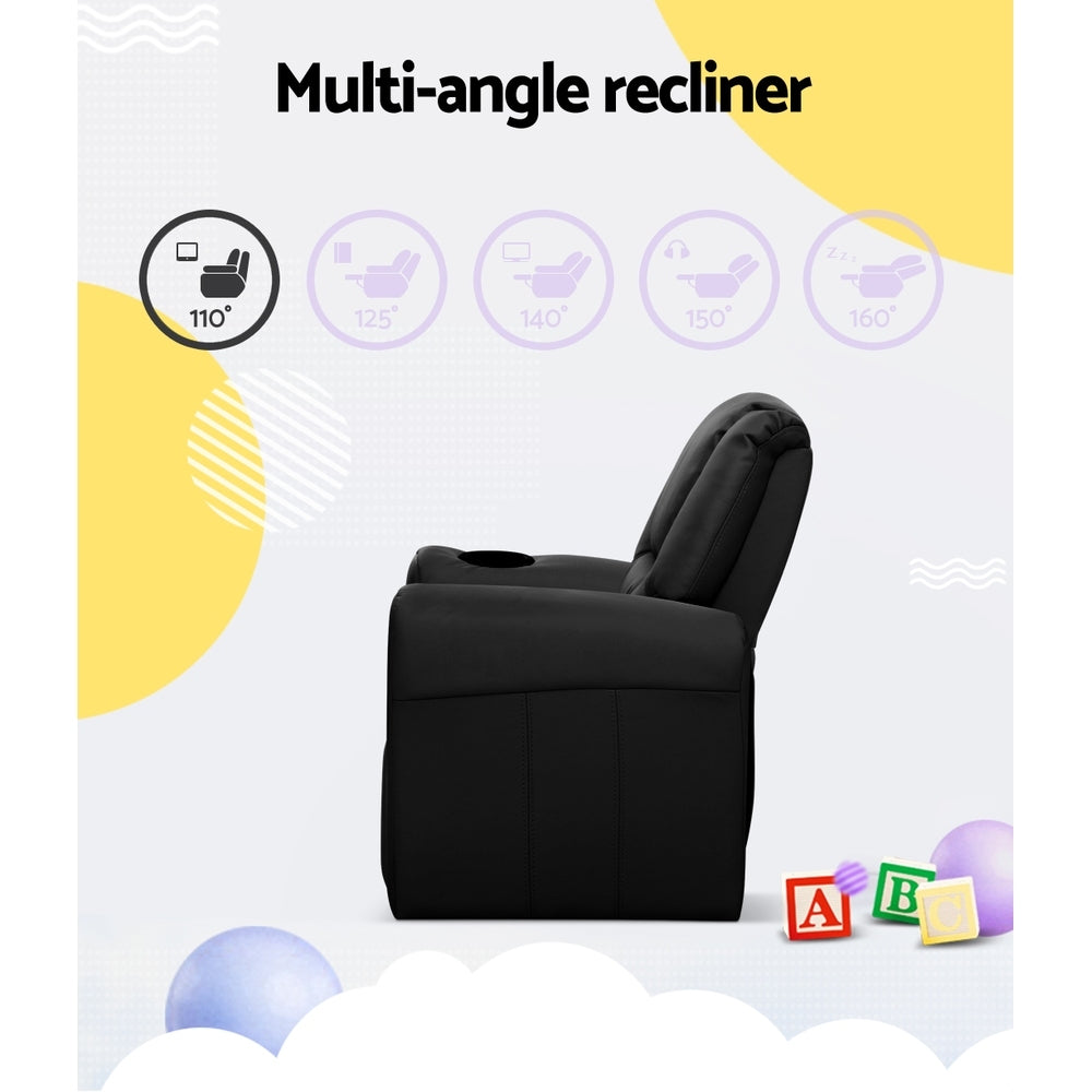 Kids Reclining Sofa Armchair - Black PU Leather - Homecoze
