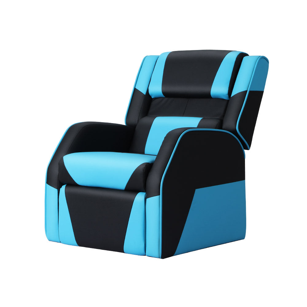Kids Recliner Movie Chair PU Leather Gaming Sofa - Blue - Homecoze