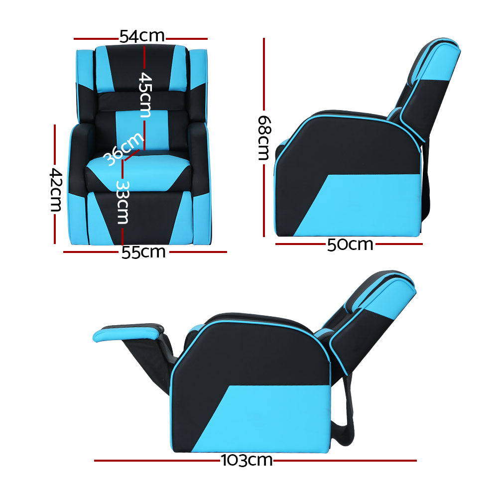Kids Recliner Movie Chair PU Leather Gaming Sofa - Blue - Homecoze