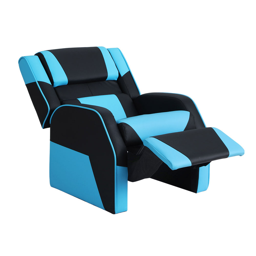Kids Recliner Movie Chair PU Leather Gaming Sofa - Blue - Homecoze