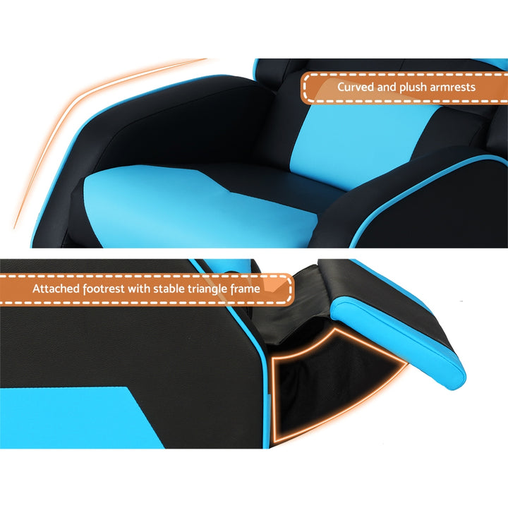 Kids Recliner Movie Chair PU Leather Gaming Sofa - Blue - Homecoze