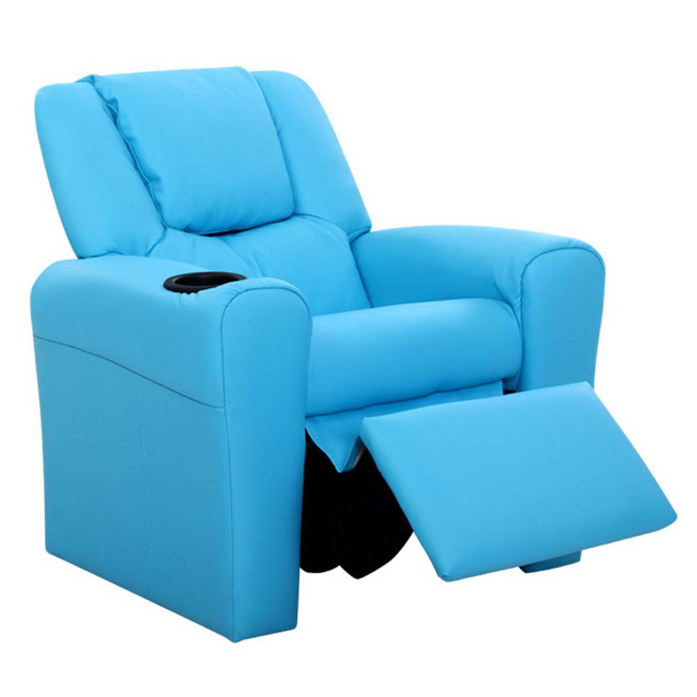 Kids Reclining Sofa Armchair - Blue PU Leather - Homecoze