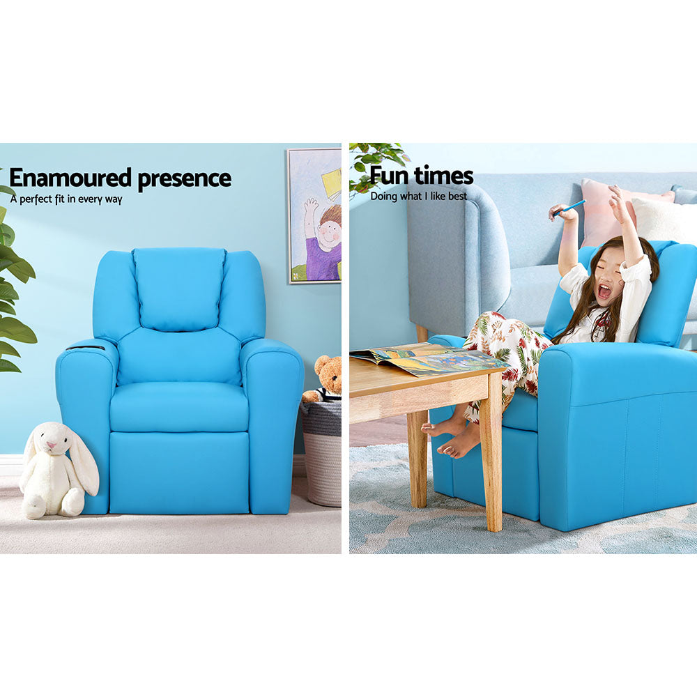 Kids Reclining Sofa Armchair - Blue PU Leather - Homecoze