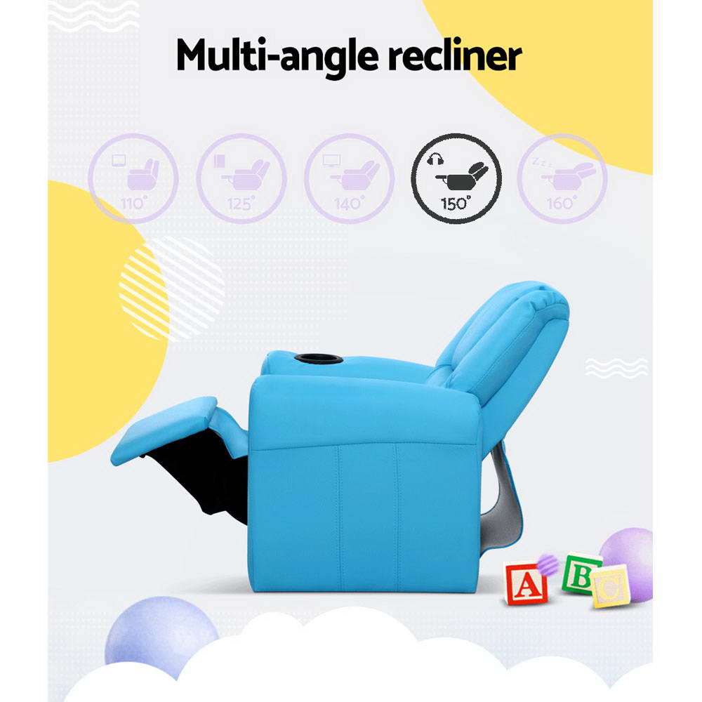 Kids Reclining Sofa Armchair - Blue PU Leather - Homecoze