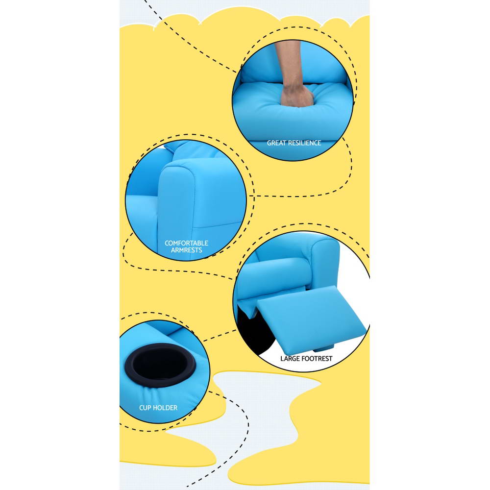 Kids Reclining Sofa Armchair - Blue PU Leather - Homecoze