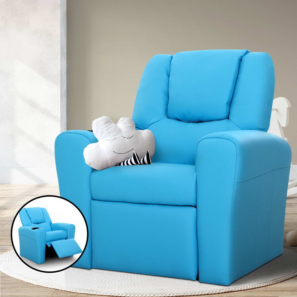Kids Reclining Sofa Armchair - Blue PU Leather - Homecoze