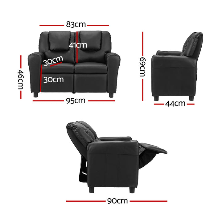 Kids Mini Double Sofa Chair Recliner - Black - Homecoze