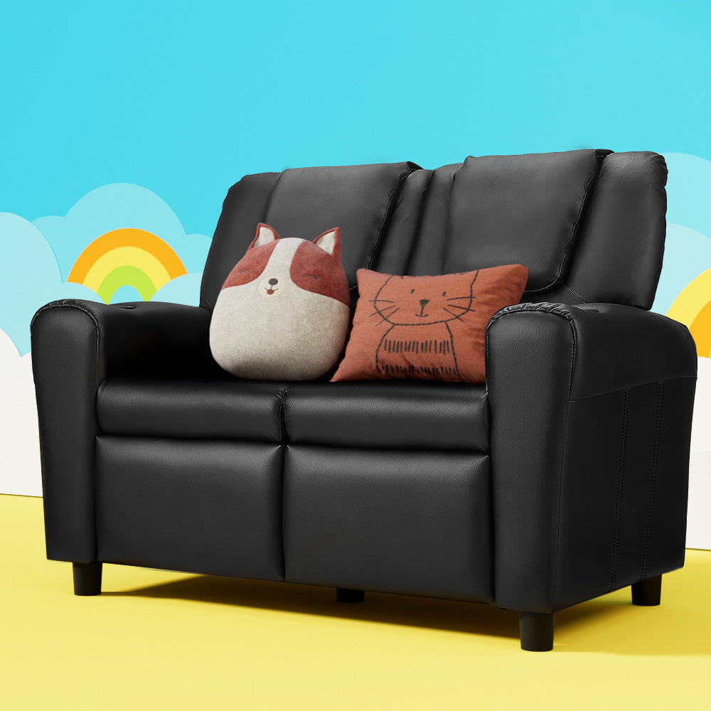 Kids Mini Double Sofa Chair Recliner - Black - Homecoze