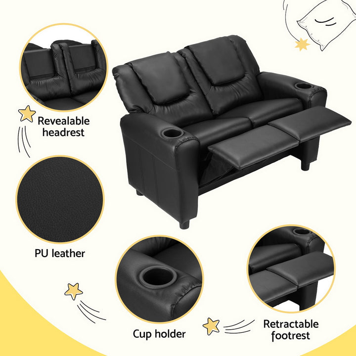 Kids Mini Double Sofa Chair Recliner - Black - Homecoze