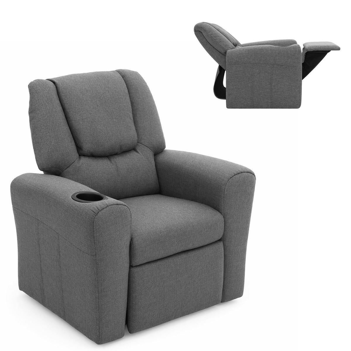 Kids Linen-Look Recliner Chair – Grey